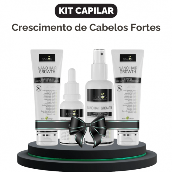 Kit Shampoo, Condicionador, Tônico e Fluído com Fatores Crescimento Nano Hair Growth - Eccos