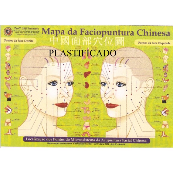 Mapa Acupuntura Facial Facioacupuntura Chinesa Plastificado - Prof Enomoto