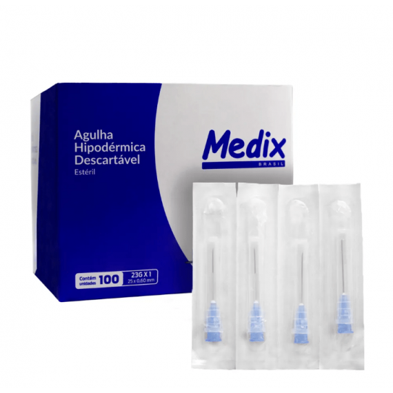 Agulha Hipodérmica Azul 25x0,60mm 23G Cx 100un - Medix