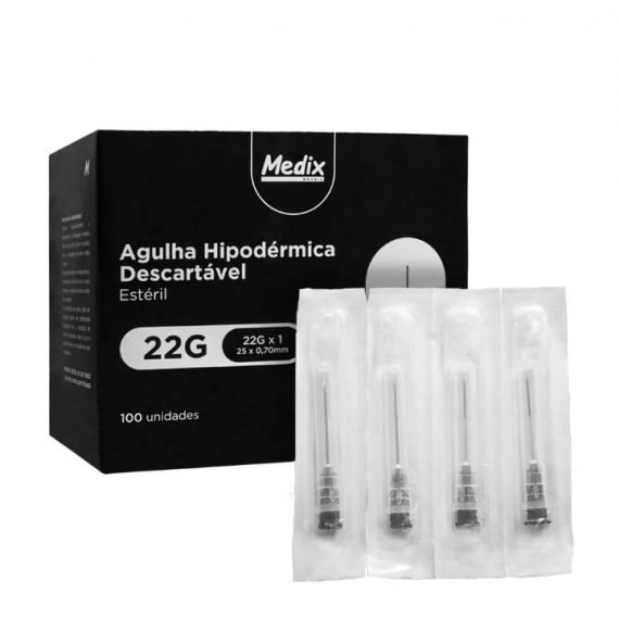 Agulha Hipodérmica Cinza 25x0,70mm 22G Cx 100un - Medix