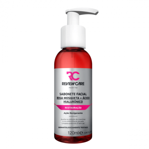 Sabonete Facial Rosa Mosqueta + Ácido Hialurônico Limpeza Profunda 120ml - Review Care