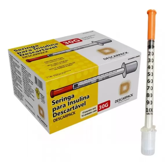 Seringa 1ml para Insulina 8,0x0,30mm 100un - DESCARPACK